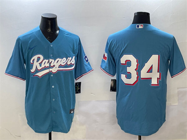 Men's Texas Rangers #34 Nolan Ryan Blue Cool Base Stitched Baseball Jersey