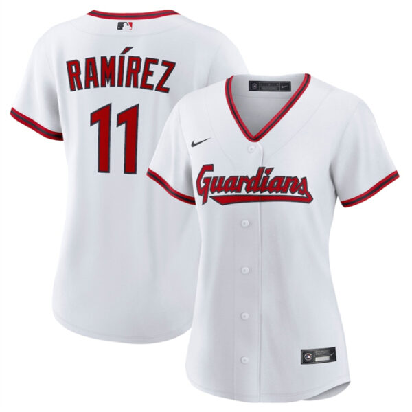 Women's Cleveland Guardians #11 Jos?? Ram??rez White Cool Base Stitched Baseball Jersey(Run Small)