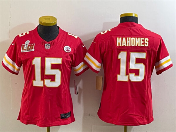 Women's Kansas City Chiefs #15 Patrick Mahomes Red 2025 Super Bowl LIX Patch F.U.S.E. Vapor Untouchable Limited Stitched Football Jersey(Run Small)