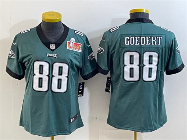 Women's Philadelphia Eagles #88 Dallas Goedert Green 2025 Super Bowl LIX Patch Vapor Untouchable Limited Stitched Football Jersey(Run Small)