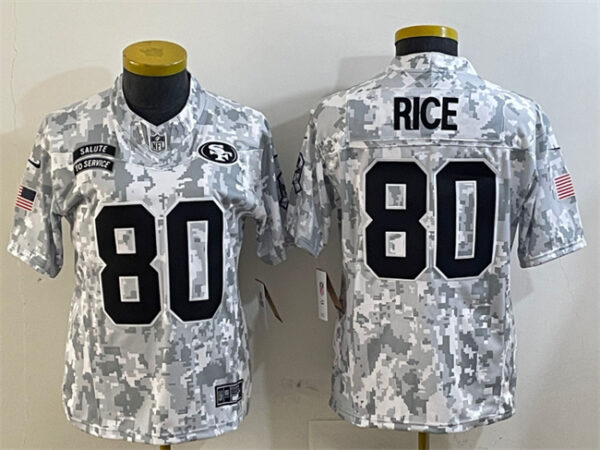 Women's San Francisco 49ers #80 Jerry Rice 2024 F.U.S.E Arctic Camo Salute To Service Limited Stitched Jersey(Run Small)