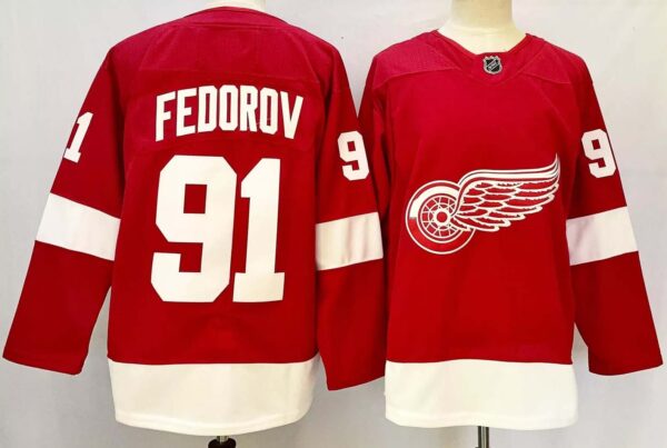 Men's Detroit Red Wings #91 Sergei Fedorov Red 2024-25 Stitched Jerseys