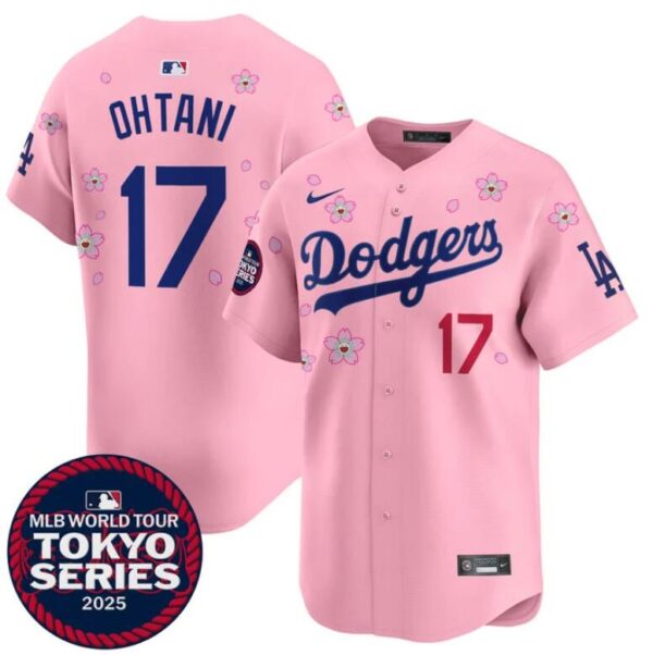 Men's Los Angeles Dodgers #17 Shohei Ohtani Pink 2025 Tokyo Series Limited Stitched Baseball Jersey