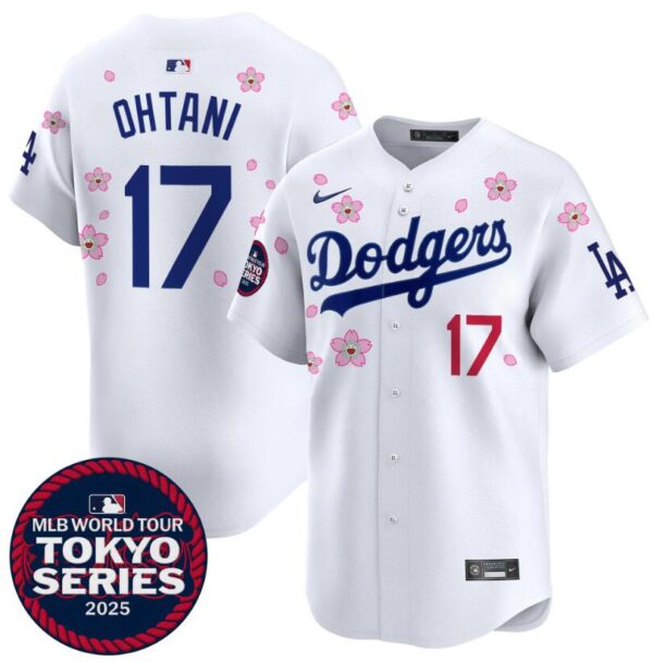 Men's Los Angeles Dodgers #17 Shohei Ohtani White 2025 Tokyo Series Limited Stitched Baseball Jersey