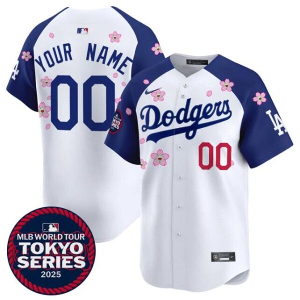 Men's Los Angeles Dodgers Active Player Custom White Royal 2025 Tokyo Series Limited Stitched Baseball Jersey