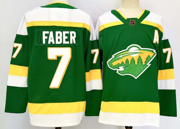 Men's Minnesota Wild #7 Brock Faber Green 2024-25 Alternate With A Patch Stitched Hockey Jersey