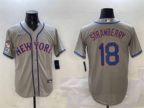 Men's New York Mets #18 Darryl Strawberry Grey 2025 Spring Training Cool Base Stitched Baseball Jersey