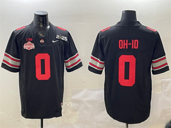 Men's Ohio State Buckeyes #0 OH-IO Black 2025 CFP Final With National Champions Patch F.U.S.E. Vapor Limited Stitched Football Jersey