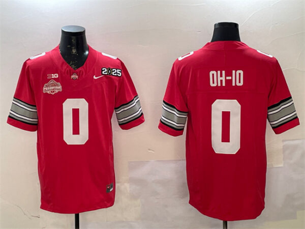 Men's Ohio State Buckeyes #0 OH-IO Red 2025 CFP Final With National Champions Patch F.U.S.E. Vapor Limited Stitched Football Jersey