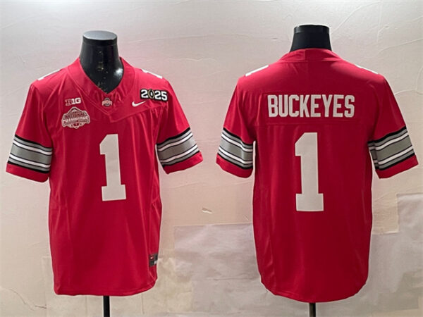 Men's Ohio State Buckeyes #1 Buckeyes Red 2025 CFP Final With National Champions Patch F.U.S.E. Vapor Limited Stitched Football Jersey