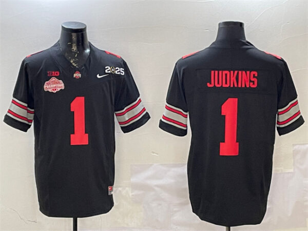 Men's Ohio State Buckeyes #1 Quinshon Judkins Black 2025 CFP Final With National Champions Patch F.U.S.E. Vapor Limited Stitched Football Jersey