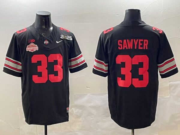 Men's Ohio State Buckeyes #33 Jack Sawyer Black 2025 CFP Final With National Champions Patch F.U.S.E. Vapor Limited Stitched Football Jersey