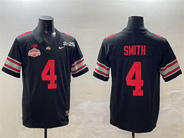 Men's Ohio State Buckeyes #4 Jeremiah Smith Black 2025 CFP Final With National Champions Patch F.U.S.E. Vapor Limited Stitched Football Jersey