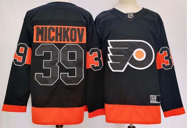 Men's Philadelphia Flyers #39 Matvei Michkov Black 2024 Stitched Jersey