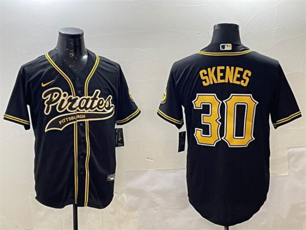 Men's Pittsburgh Pirates #30 Paul Skenes Black Cool Base Stitched Baseball Jersey