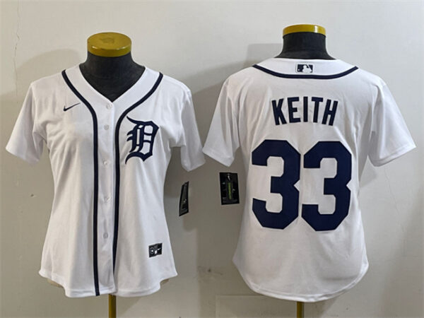 Women's Detroit Tigers #33 Colt Keith White Cool Base Stitched Baseball Jersey(Run Small)