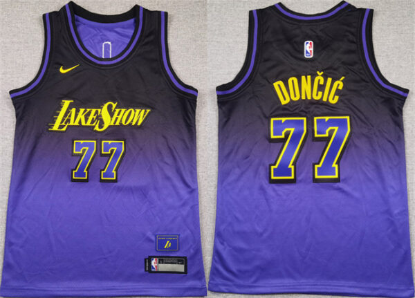 Youth Los Angeles Lakers #77 Luka Doncic Purple 2024 25 City Edition Stitched Basketball Jersey