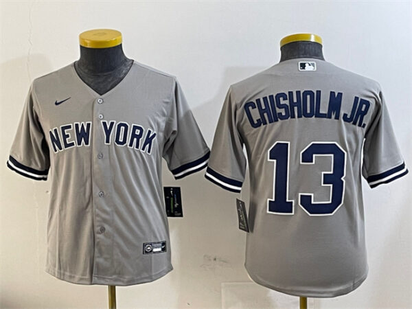 Youth New York Yankees #13 Jazz Chisholm Jr. Grey Cool Base Stitched Baseball Jersey